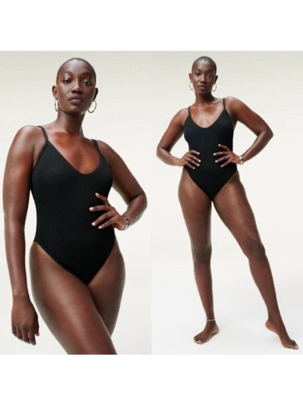 NWT Good American Always Fits One Piece 2XL-3XL Black001 Stretch Cheeky Crinkle